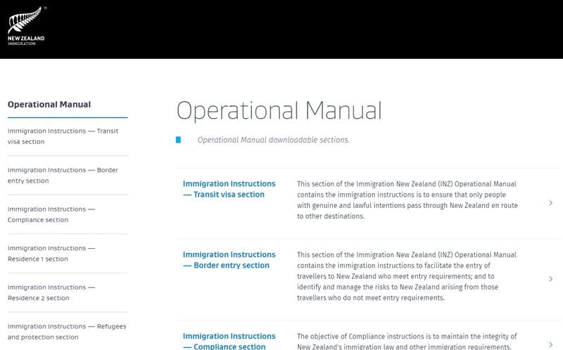 新西兰移民局操作手册在线地址 INZ Operational Manual